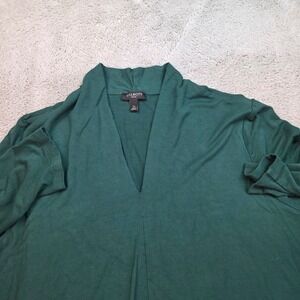 Talbots Long Sleeve V-Neck Blouse Women LP Green Petite Pleat Front Tunic VN259
